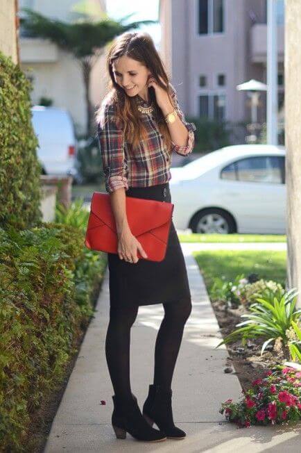 skirt black tights ankle boots