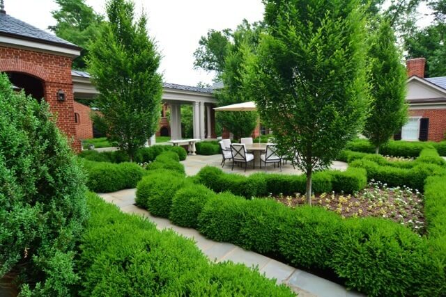 Formal gardens offer a verdant place to relax outside.