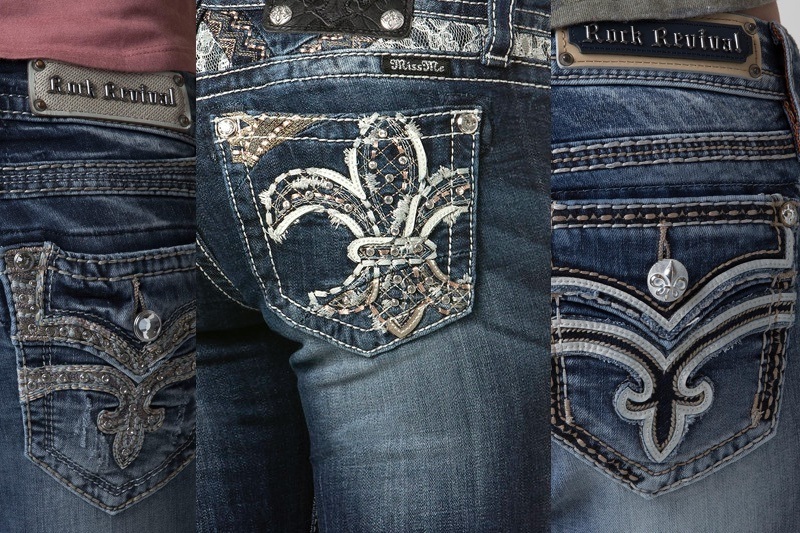 designer jeans with cross on back pocket