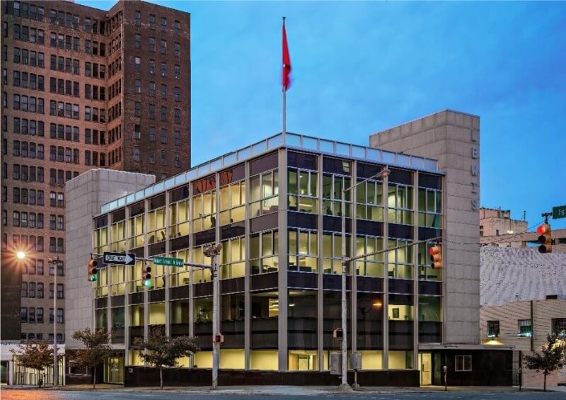 This historic building is one of the first 1960s mid-century modern buildings with the original curtainwall to be certified by the National Park Service Image Luker Photography
