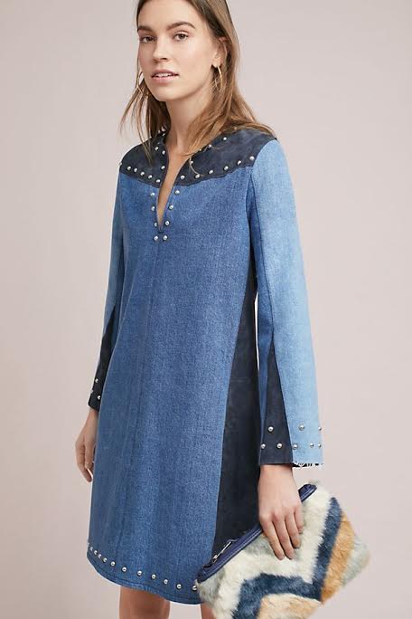 This striking long-sleeved denim dress is a great option for spring. Image: Anthropologie