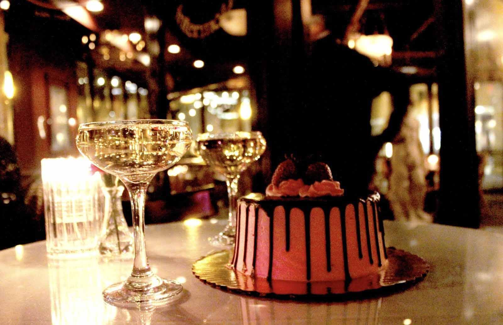 Cake and wine from Cafe Intermezzo 